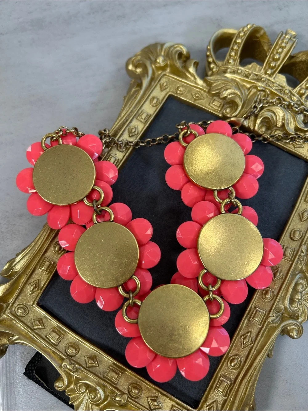 J. Crew Coral Flower Statement Necklace with Gold-Tone Chain